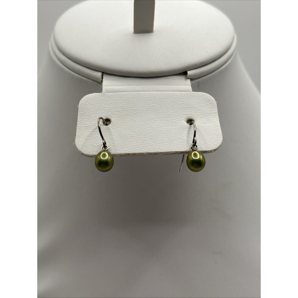 Honora 925 Sterling Silver Iridescent Green Ringed Pearl Hook Dangle Earrings